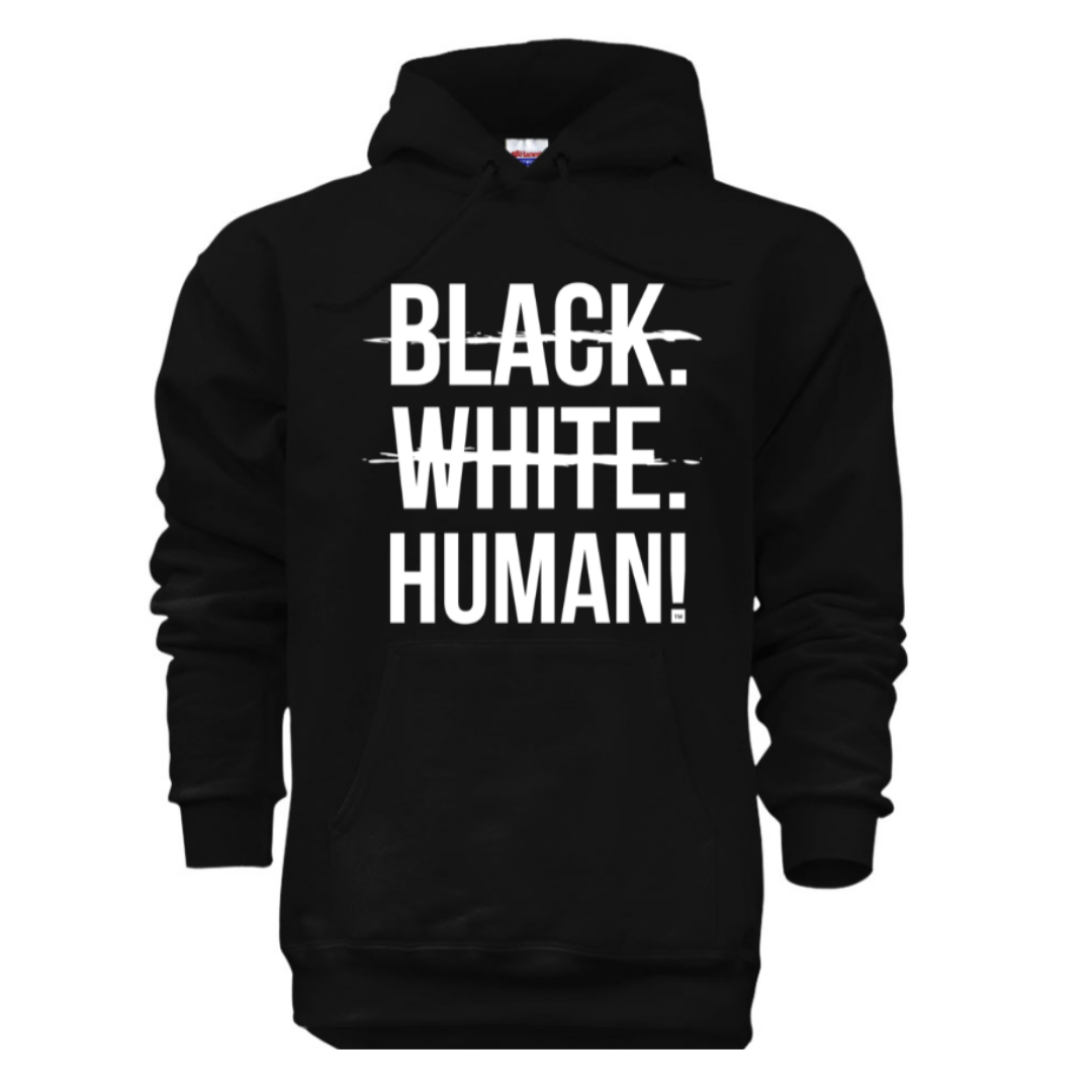 Black white human hoodie discount
